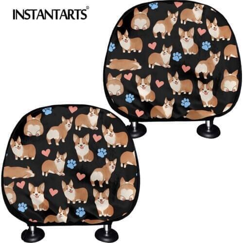 INSTANTARTS Cute Animal Corgi Print Protective Case Car Pad Headrest Neck Car Seat Cover Universal Kid Car Seat Head Rest Cover