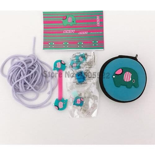 For iphone 5 6 6s 7 8 Earphone Case Cartoon USB Cable Earphone Protector Set With Cable Winder Stickers Spiral Cord Protector