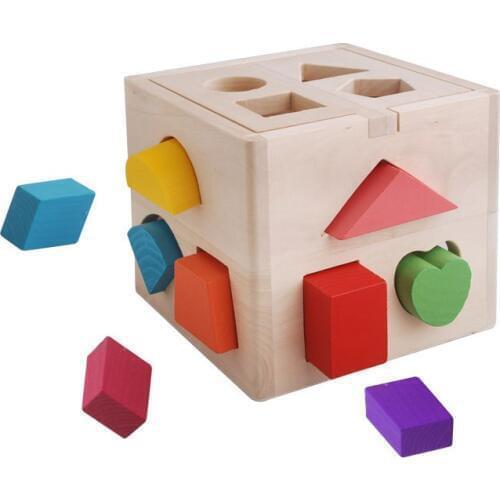 Child wood toy educational digital geometry building blocks intellectual box wooden toys shape box