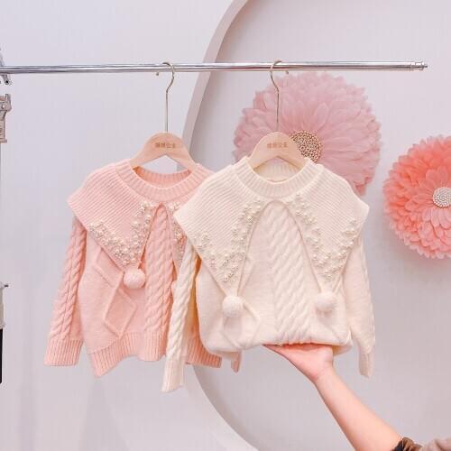 Pearl Teenage Kids Sweaters Spring Cardigan Winter Baby Girls Warm Tops Plus Velvet Thicken Knitted Bottoming High Quality
