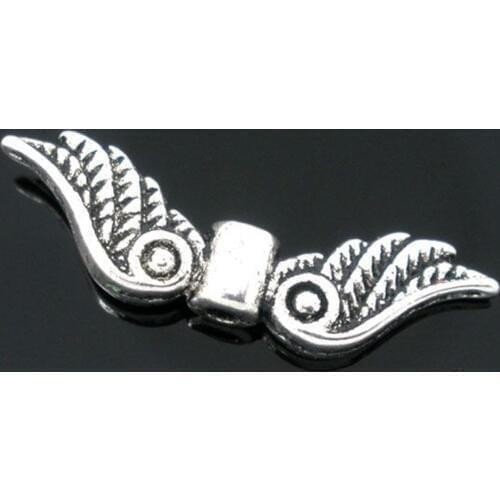 DoreenBeads 50 Silver Color Color Angel Wing Charm Spacers Beads 23x7mm