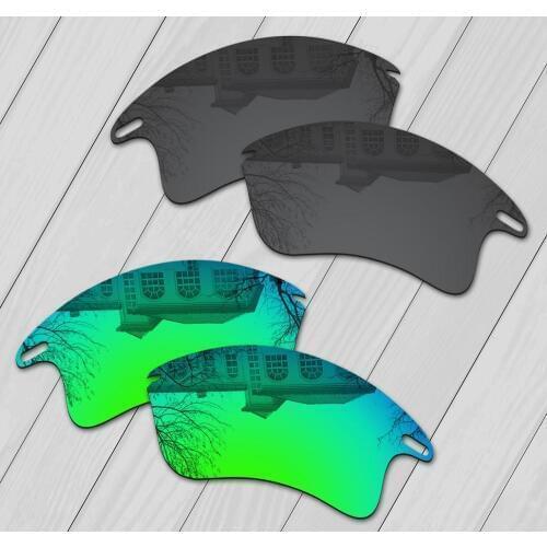 E.O.S 2 Pairs Black & Emerald Green Polarized Replacement Lenses for Oakley Fast Jacket XL OO9156 Sunglasses