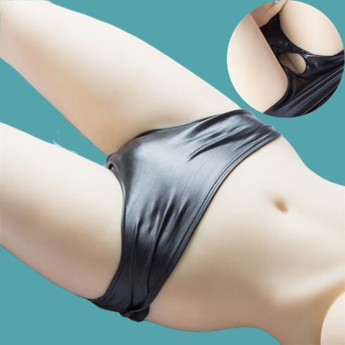 Erotic Lingerie Sexy Crotchless Hollow Panties Patent Leather Open Crotch Panties with Hole Womens Panties for BDSM Sex