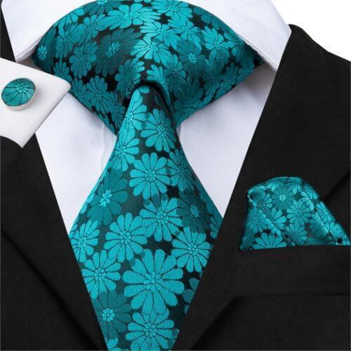 Hi-Tie Silk Men Tie Set Fashion Green Tie Floral Top Quality Mens Wedding Party Suit Necktie and Handkerchief Cufflinks C-3003