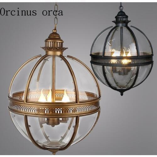 RH American Country Ball Glass Chandelier Living Room Cafe Bar Industrial Style Retro Iron LED Chandelier