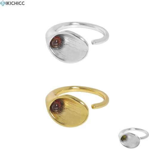KIKICHICC 925 Sterling Silver Gold Brown Green Eye Crystal Rings Adjustable Irregular Resizable Geometric Rings Party Jewels