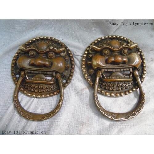 China brass copper carved beautifully finely tiger knocker pair Sculpture statue