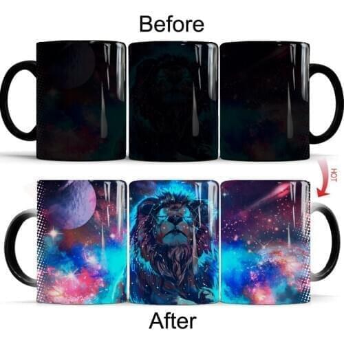 Magic King Lion mug 11oz Changing Color Ceramic Coffee Mug Friends Gift Milk Cup