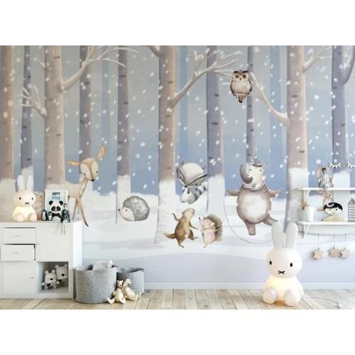 Milofi custom 3D wallpaper mural childrens room winter snow scene cartoon animal world background wall high-end decorative wall