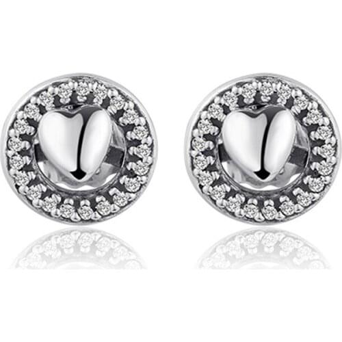 Trendy 925 Sterling Silver Jewelry Clear CZ Forever Heart Stud Earrings For Women Wedding Party Gift Argent Brincos