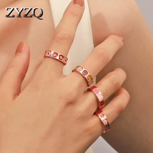ZYZQ Fashion Ins Style Cute Flower Love Ring For Women Fun Smiling Face index Finger Ring Valentines Day Gift 2021