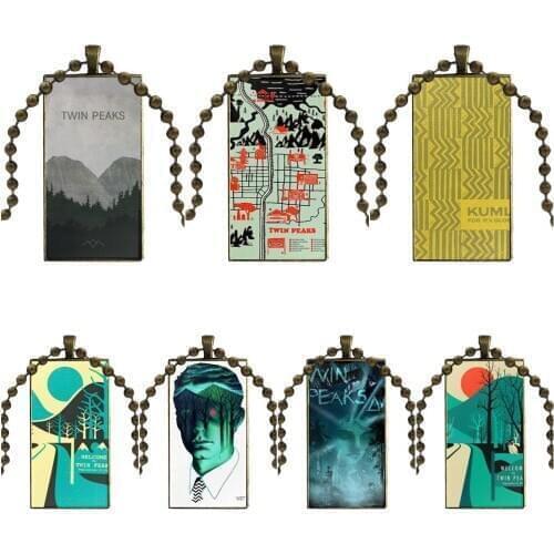 Design Fashion Vintage Glass Women Rectangle Necklace Pendants For Women Wedding Gift Twin Peaks Sheriff Department Printed