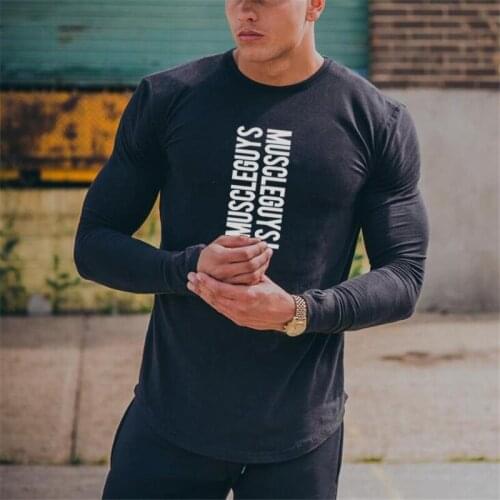 Muscleguys Band 2020 New Mens T Shirts Fashion O-Neck Casual Long Sleeve T-Shirt Slim Fit Clothing Curved hem T Shirt Homme