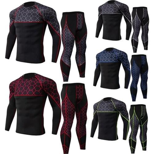 Men Running Set Compression T-Shirt Pants Sport Long Sleeves T Shirts Fitness Elastic Quick Dry Gym Leggings Clothes Tight Suit