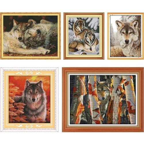 Joy Sunday Wolf Spirit Embroidery Needlework Thread Cross Stitch Kits Stamped DMC Gift 11CT 14CT Printed Handmade Counted Fabric