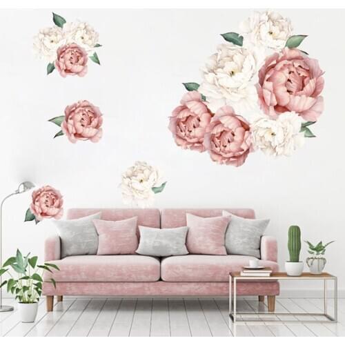 Wall Sticker Peony Rose Flowers Art Nursery Decals Wallstickers For Kids Room Home Decor Gift PVC Wall Stickers 19OCT22