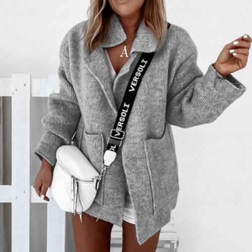 Autumn Winter Lapel Collar Sweater Cardigan Women Loose Long Sleeve Sweaters Girls Casual Pocket Cardigans Coats Outwear