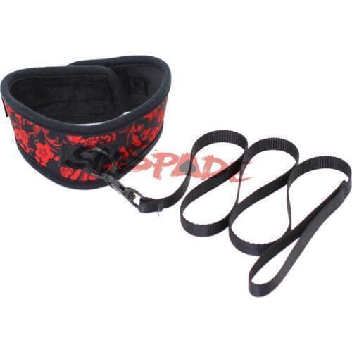 Red floral bondage restraint collar,adult sex restraint slave collar for couples,velvet lining soft posture collar,sex products