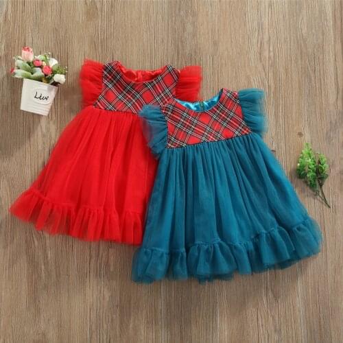 Citgeett Summer Kids Baby Mesh Dress Plaid Pattern Stitching Ruffle Sweet Style Princess Christmas Clothing