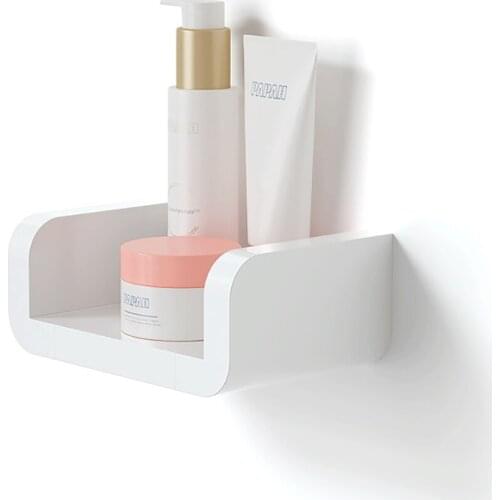 Simple Bathroom Shelf Home Storage Organizer Rack Waterproof Wall Shelves White Plastic Bathroom Accessories Without Drilling