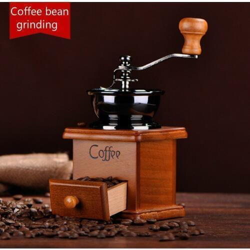 Retro classic wooden hand-cranked coffee grinder, creative household ceramic core grinder, small coffee bean grinder