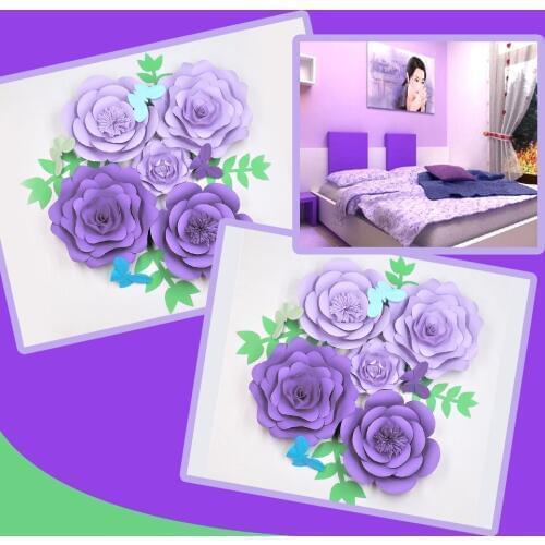 Lilac DIY Giant Paper Flowers 5pcs Leaves 4pcs Butterflies 4pcs Wedding & Event Baby Nursery Decorations Decor Bedroom
