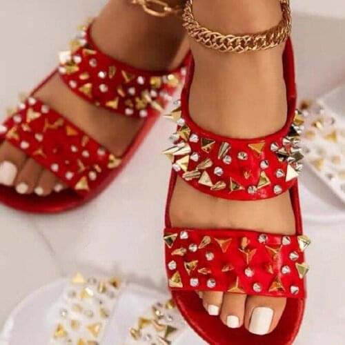 Rimocy Punk Rivet Slippers Women for Summer Outdoor Flat Heel Platform Slides Ladies Soft Sole Casual Beach Flip Flops Woman 43