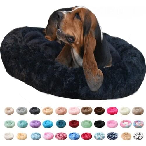 Faux Fur Ultra Soft Washable Dog Cushion Cat Bed Pet Beds, Washable Plush Round Luxury Dog Bed