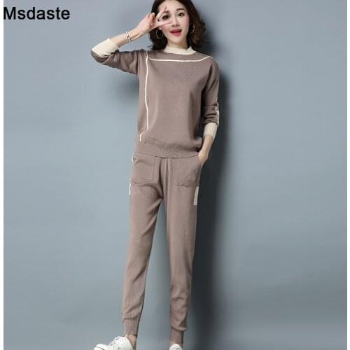 Women Sweater Sets: Top+pants 2019 Autumn Winter Casual Female Pullovers and Trousers Fashion Geometric Woman Sweatsuits Sets