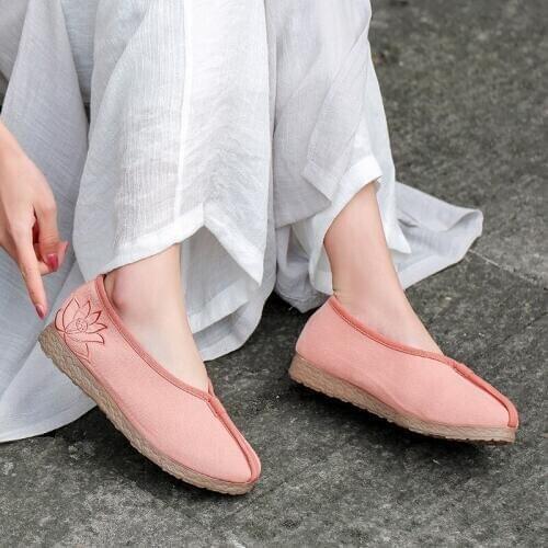 YourSeason WomenS Embroider Cotton Fabric Retro Flats 2020 Autumn Summer Ladies Casual Handmade Concise Flower Slip On Shoes