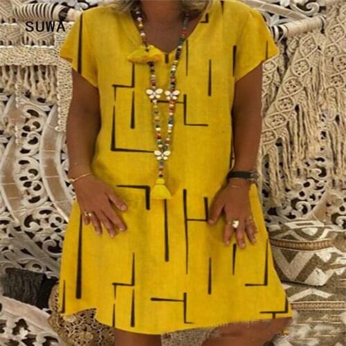 Wholesale Hot Sale Summer Women Mini Dress Classic Streetwear Femme T-shirt Dress v Neck Short Sleeve Gowns Robes 6 Color