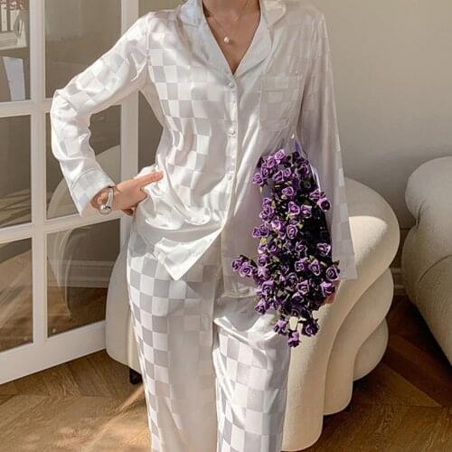 Womens nightwear Silk Satin Pajamas Pyjamas Set Sleepwear PJs Pijama jam Pajamas party Female Sleep Two Piece Set Plus Size