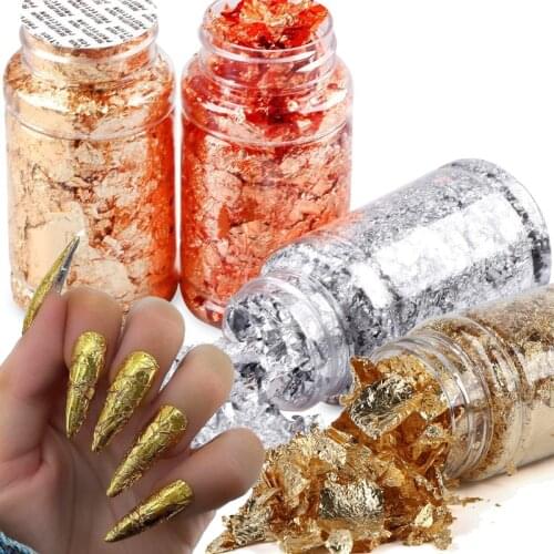 1Pcs Foil Nail Art Stickers Paper Glitter Shiny Foil Leaf Silver Gold Design Flakes 3D Nails Decasl Manicure Decorations Makeup