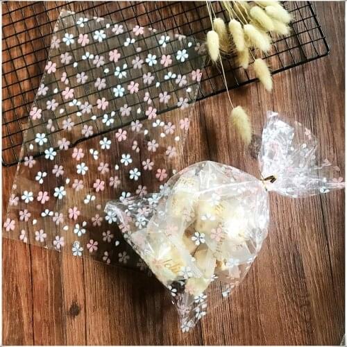 100Pcs Transparent Cherry Cookie&Candy Plastic Bags For Wedding Birthday Party And Biscuit Baking Packaging