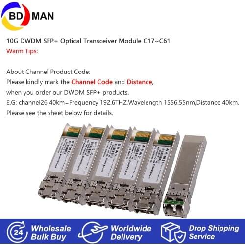 10G DWDM SFP+ CH17-61 DOM Optical Transceiver Modules, Single Mode Dual Fiber, Up to 40km/80km, 10% off more than 5pcs