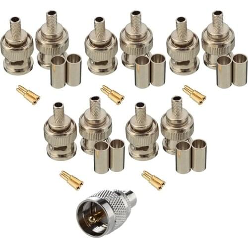 5 Pcs Accessories: 3Pcs BNC Male RG58 Plug Crimp Connectors & 2Pcs RF Coaxial Coax Adapter BNC Female to UHF Male PL259