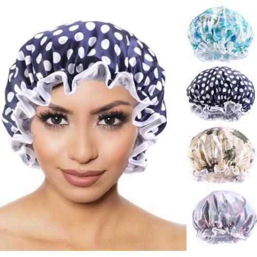 HanXi Satin Silk Bonnet Double-layer Waterproof Shower Cap for Male Female Bath Cap oil-proof PE cloth oil cap