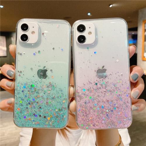 Gradient Shining Glitter Phone Case For iPhone 12 11 Pro Max XS Max XR X 7 8 Plus 12 Mini 11 Pro Rainbow Transparent Back Cover