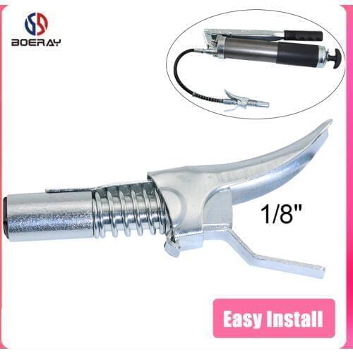 Boerray Silver Heavy-Duty Quick Release Grease Gun Coupler onto Zerk Fittings, 10,000 PSI 1/8" NPT, Two Press Easy to Push
