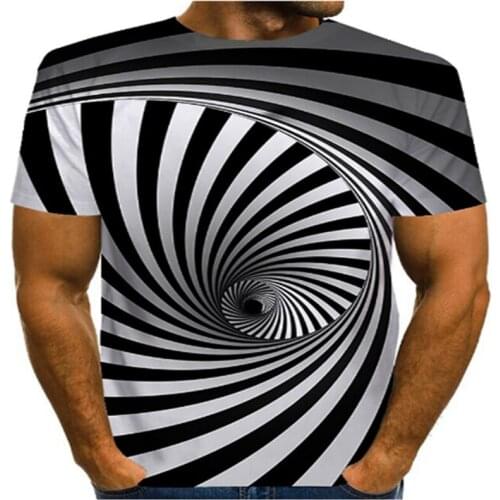 Black and white hypnotic print T-shirt unisex funny short-sleeved T-shirt mens and womens tops 3D illusion T-shirt