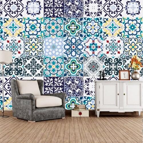 Colorful Retro Strip Tiles Wall Sticker Kitchen Stairs Door Wardrobe Decoration Wallpaper Peel & Stick Art Mural