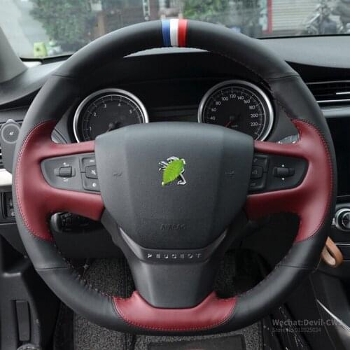 DIY leather hand sewn steering wheel cover for Peugeot 408 4008 5008 2008 301 307 new 308 Grip Cover car accessories