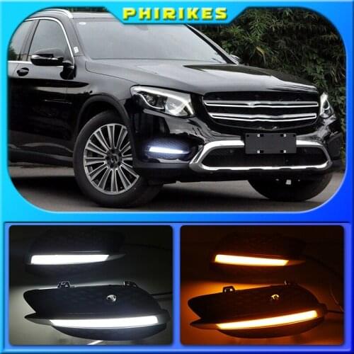 2Pcs LED DRL Daytime Running Lights Front Fog Light Lamp For Mercedes Benz GLC X205 2015 2016 daylight car styling