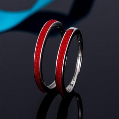 Dropshipping 925 couples rings Red Rope Heart Silver-Color Ring For Women Men Adjustable Finger Ring Fashion Jewelry