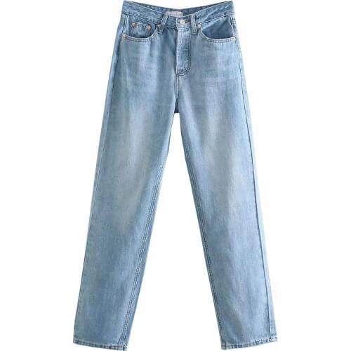 Dave&Di Enlgand Style High Street Washed Denim High Waist Jeans Straight Jeans For Women Boyfriend Jeans Woman