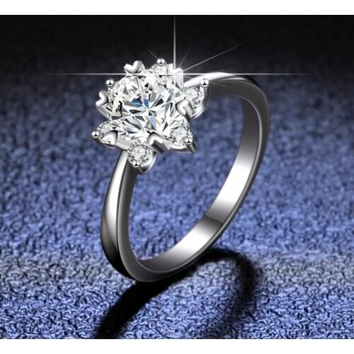Inbeaut 925 Silver Excellent Cut D Color Pass Diamond Test 1 ct Moissanite Heart Snowflake Princess Ring Women Popular Jewelry