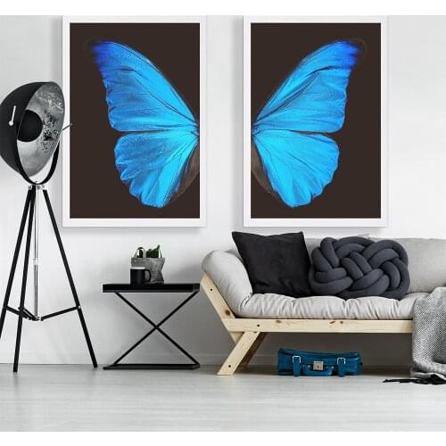 Nordic Blue Butterfly Wing Picture Wall Poster Modern Style Canvas Print Painting Art Aisle Living Room bedroom Decor No Frame