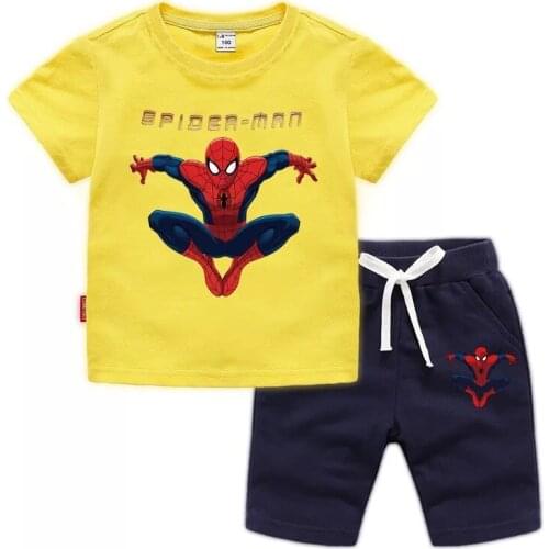 Cartoon Marvel Avengers Spiderman Kids Boy Clothes Sets Baby Girl T-Shirt Short Pants Outfits Casual Childrens Clothing Suits