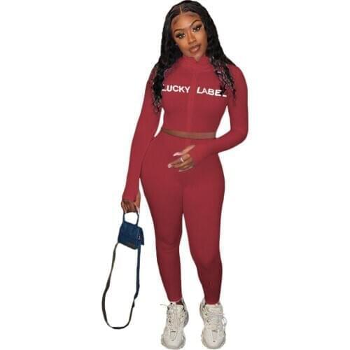 Turtleneck Knit Rib Bodycon Tracksuit Sexy Zipper Embroidery Lucky Label Long Sleeve Crop Top + Leggings Two Piece Set Outfits