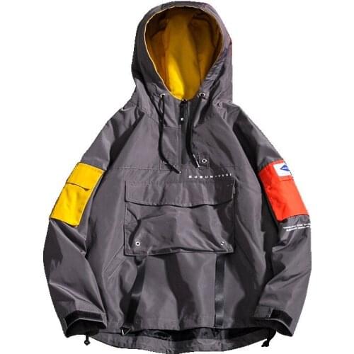 ERENEJIAN Man Fashion Hip Hop Jacket Hi Street Loose Fit Coat Outerwear For Youth Pullover Tops WIth Hood Patchwork Big Size 5XL